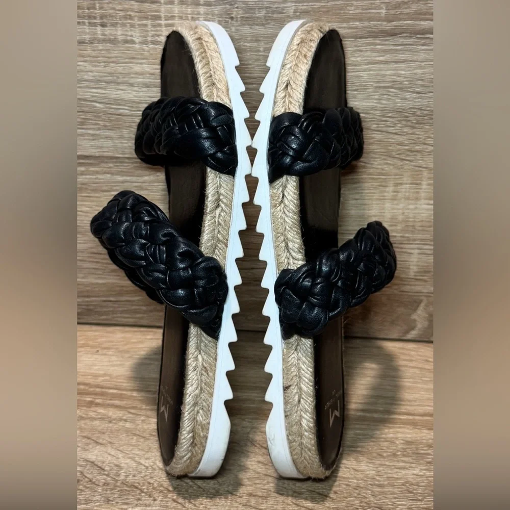 Black Braided Leather Marc Fisher Chunky Platform Sandals Women's Shoes Size 7.5 - Picture 4 of 10